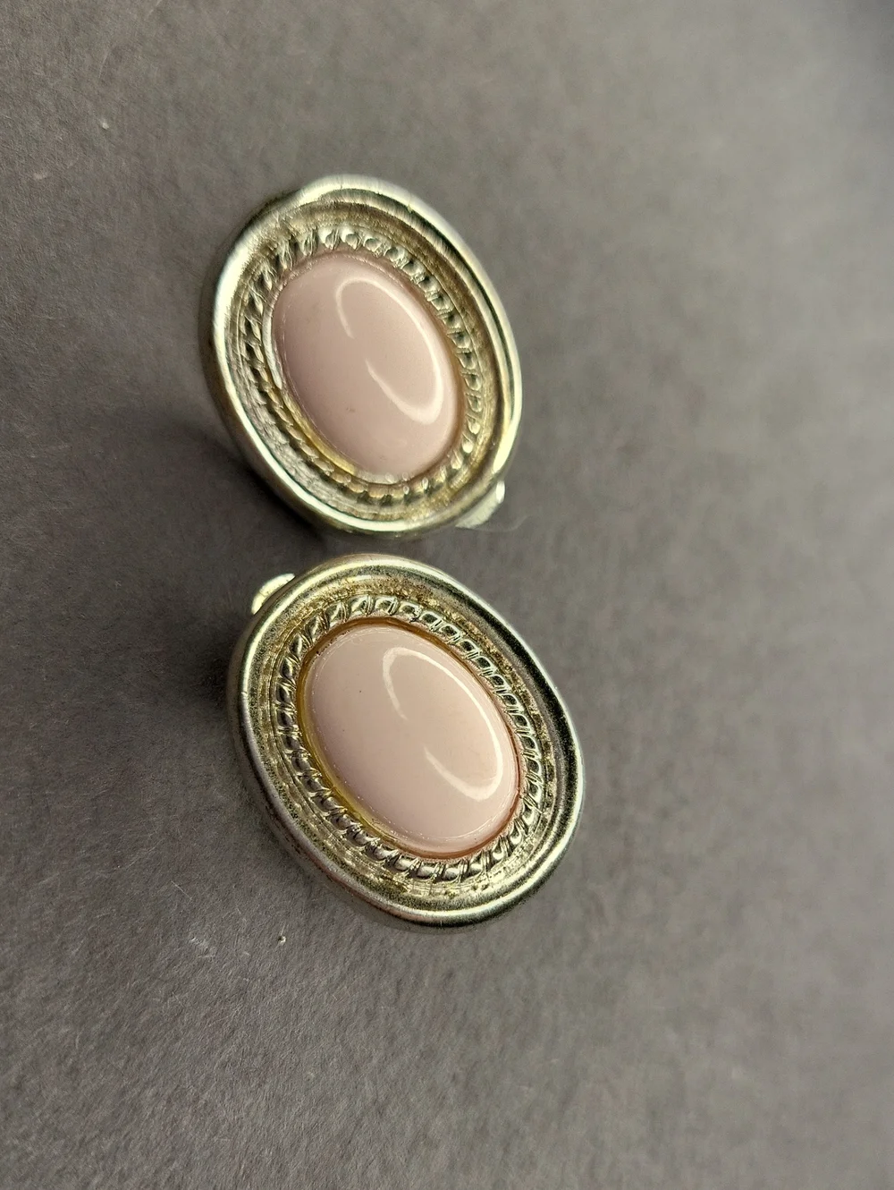 Classic Pink Oval Cabochon Clip Earrings